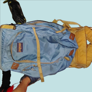 Vintage Jansport external frame back Sky Blue Backpack with Tan Accents